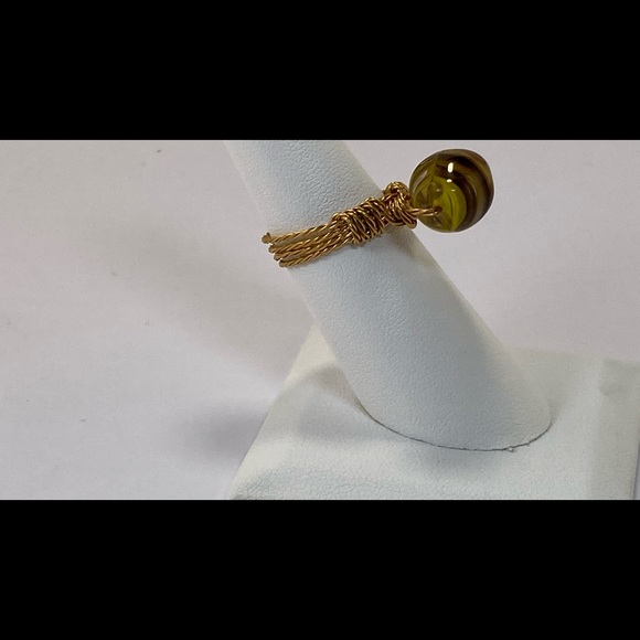 Handmade Yellow and Brown Glass Bead Ring - Picture 13 of 16